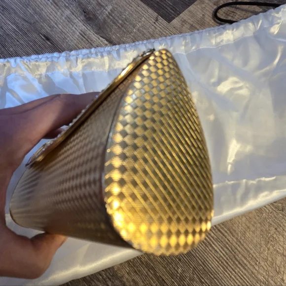 Vintage Mirror Chrystal Gold Elegant Metal Diamond Pattern Clutch Bag